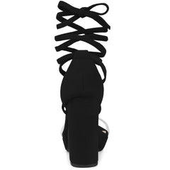 Allegra K Women's Open Toe Lace Up Clear Strap Platform Chunky Heels Sandals