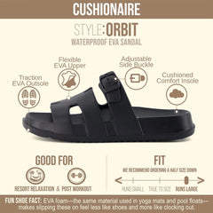 CUSHIONAIRE Orbit Waterproof EVA Womens Sandals -Comfortable Summer Slip On Slides for Women with Adjustable Buckle Strap