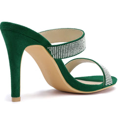 Allegra K Women's Open Toe Stiletto Heel Rhinestone Mules Sandals