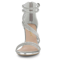 Allegra K Women's Ankle Strap Rhinestone Stiletto Heel Heeled Sandals