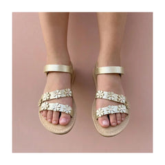 CUSHIONAIRE Cleo Girls Sandals, Flower Strap Dress Style Girls Dress Shoes with Cushioned Footbed and Adjustable Ankle Strap