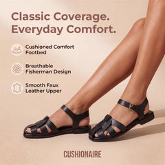 CUSHIONAIRE Benny Closed Toe Fisherman Womens Sandals - Flat Dressy Comfortable Sandals for Women with Adjustbale Ankle Strap