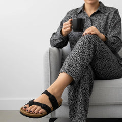 CUSHIONAIRE Luna Sandals for Women, Cork Footbed Womens Sandals for Summer Comfort with Adjustable Straps, Wide Width Available