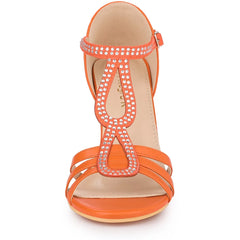 Allegra K Women's Rhinestone Ankle Strap Open Toe Heeled Sandals