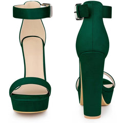 BLISSFUL STEP Women's Platform Ankle Strap Open Toe Buckle Chunky High Heels Sandals