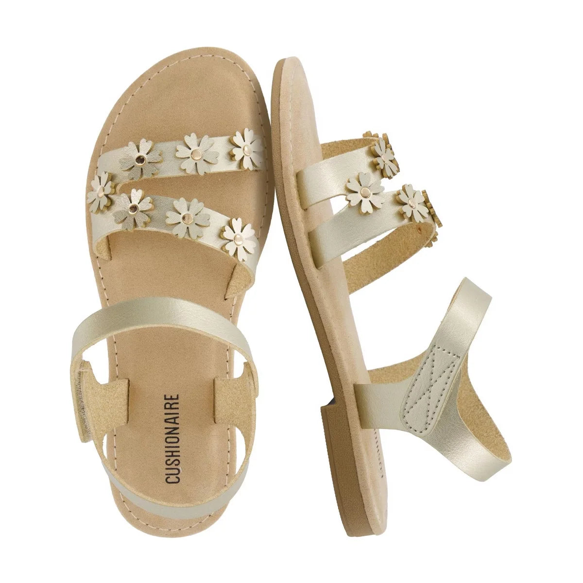 CUSHIONAIRE Cleo Girls Sandals, Flower Strap Dress Style Girls Dress Shoes with Cushioned Footbed and Adjustable Ankle Strap