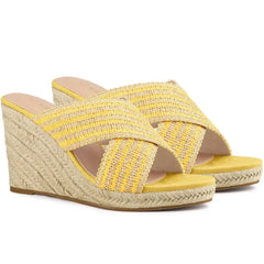 Allegra K Women's Crisscross Strap Platform Slide Wedge Sandals