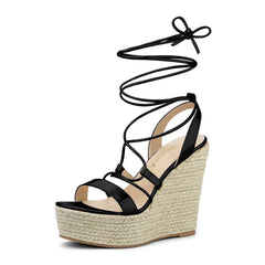 Allegra K Women's Espadrilles Platform Wedges Heel Lace Up Sandals