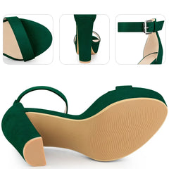 BLISSFUL STEP Women's Platform Ankle Strap Open Toe Buckle Chunky High Heels Sandals