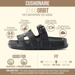 CUSHIONAIRE Orbit Kids Sandals Lightweight Waterproof EVA Slides with Adjustable Buckle Everyday Casual Comfort Girls Sandals