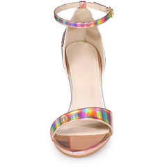 Allegra K Women's Embroidered Leather Ankle Strap Stiletto Heel Sandals