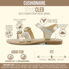 CUSHIONAIRE Cleo Girls Sandals, Flower Strap Dress Style Girls Dress Shoes with Cushioned Footbed and Adjustable Ankle Strap