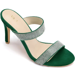 Allegra K Women's Open Toe Stiletto Heel Rhinestone Mules Sandals