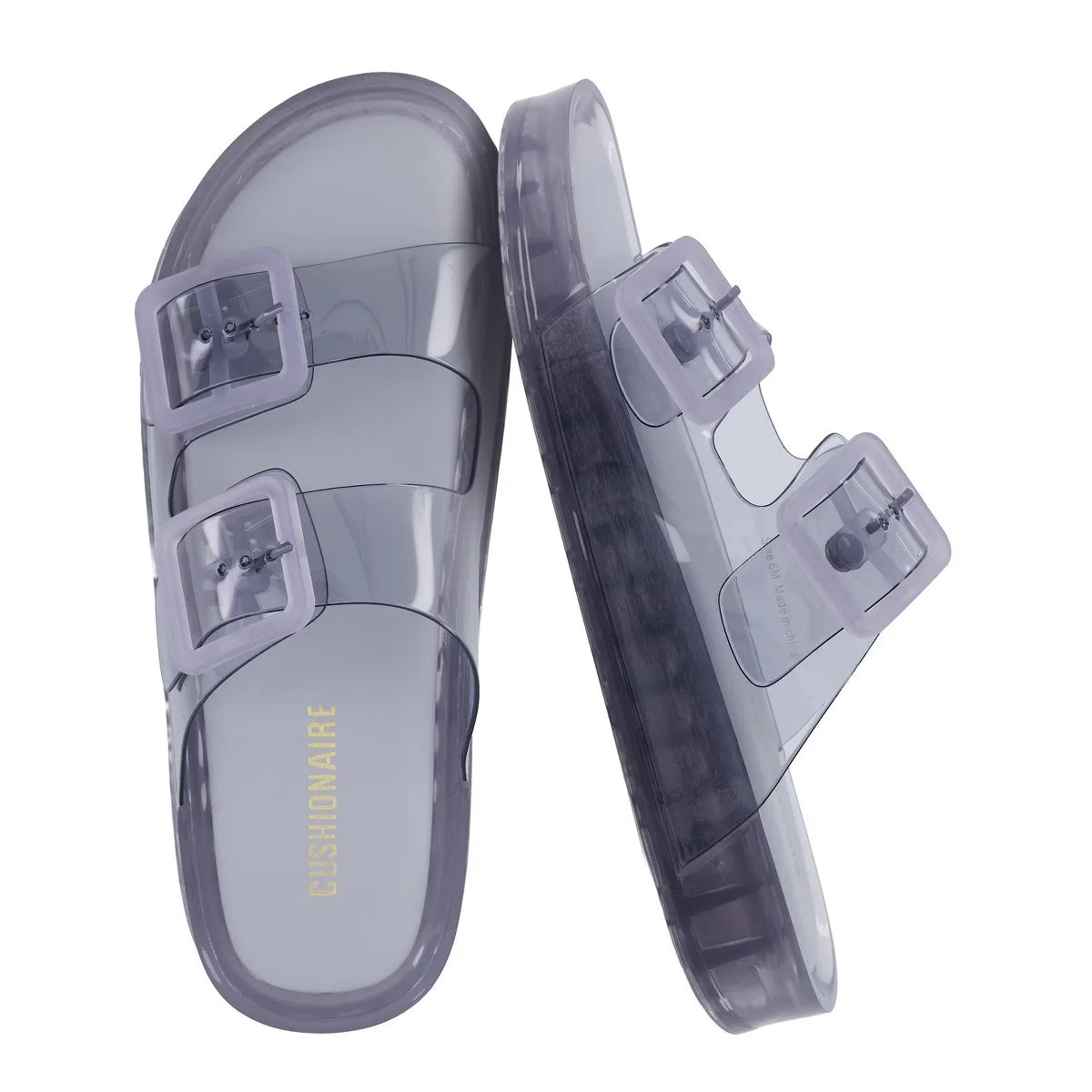 CUSHIONAIRE Pool Slides For Women Water Resistant Double Buckle Adjustable Slip-On Womens Sandals For Beach Shower Casual Wear