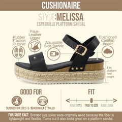 CUSHIONAIRE Melissa Espadrille Platform Sandals For Women with Adjustable Ankle Strap and Memory Foam Insole-Comfortable Womens Sandals for Summer