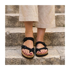 CUSHIONAIRE Luna Sandals for Women, Cork Footbed Womens Sandals for Summer Comfort with Adjustable Straps, Wide Width Available