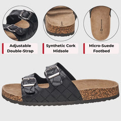 Alpine Swiss Mens Double Strap Contour Sandals Slip on Buckle Slides Vegan Leather Footbed Sandal Ergonomic Cork-Inspired Sole Summer Footwear