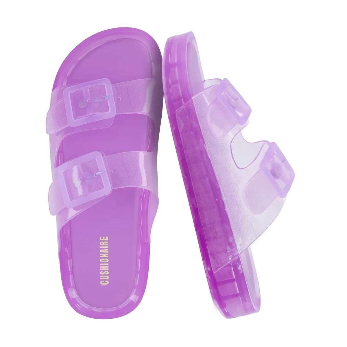 CUSHIONAIRE Pool-K Jelly Sandals for Girls, Water Friendly Slip-On Slides with Double Adjustable Buckles, Comfortable Everyday Wear Kids Sandals