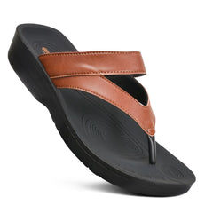 Aerothotic Glen Casual Thong Womens Walking Sandals, Tan - 11