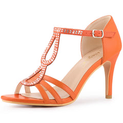 Allegra K Women's Rhinestone Ankle Strap Open Toe Heeled Sandals